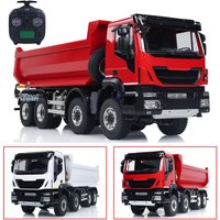 Upgraded 1/14 Metal Hydraulic RC Dump Truck 8x8 Radio Control Tipper Car Painted Assembled with 2-speed Gearbox Light Sound Toys