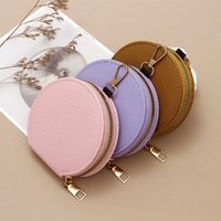 INS Style Round Mini Coin PU Leather Women Portable Makeup Bag Multifunctional Student Change Card Bag Key Pendant