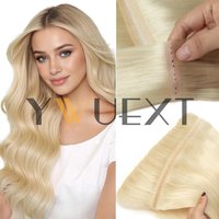 YWUEXT Blonde Double Inject XO Hole Weft Human Hair 40g/pack Invisible Twin Tabs PU Weft 40cm Micro Loop Weft Hair Bundles Natural Straight for Women