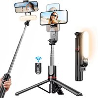 Portable Bluetooth Selfie Stick Tripods With LED Selfie Light Foldable Tripod Stand Wireless Remote For Mobile Phone Shoot Vlog