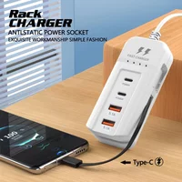 66W Charger Socket With Type C Cable USB Power Strip Charger PD Wall Charger Adapter Electrical Socket For iPhone Samsung Xiaom