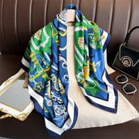 90*90CM Geometric Pattern Chain Dandelion flowery Print Fashion Scarves Long Satin Silk Feeling Large Kerchief Head Wraps