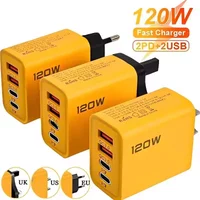 120W Charger USB C 4 Ports PD Quick Charge 3.0 Type C USB Phone Chargers Super Fast Charging Adapter For iPhone Samsung Xiaomi