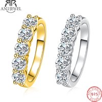AnuJewel 4mm D Color Moissanite Wedding Band Ring 925 Sterling Silver 18K Gold Plated Eternity Band Engagament Rings Wholesale