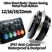 12/16/19/22mm LED Ultra Short Micro Stroke Waterproof Metal Button Switch, 3V/6V/12V/24V Instant Self Reset, Durable Thin Black