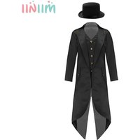 Girls Boys Victorian Renaissance Costume Halloween Party Steampunk Tailcoat Jacket Medieval Pirate Vampire Frock Coat