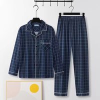Casual Pure Cotton Men's Sleepwear Long Sleeve Long Pants Two-Piece Set Plaid Striped Simple Wearable Home Clothes
