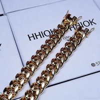 HHIOK 12MM Width Cuban Link Chain Men Stainless Steel Jewelry PVD 18K Gold Plated Hip Hop Miami Cuban Necklace Bracelet Gift