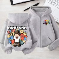 3-12 Boys Girls 2026 Kids Fashion Hoodies Tops Kids' Roblox Print Zipper Hoodie Colorful Splash Design Casual Sweatshirt For