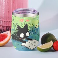 Cartoon cat in lotus leaf Vacuum Flasks 12oz Insulated with Lid Double Wall Vacuum Stainless Steel Cup Hot & Cold Drink Mug Gift