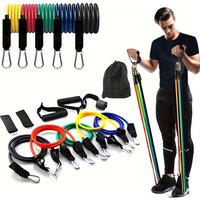 1set 11pcs Resistance Bands Set, Exercise Bands with Door Anchor, Handles, Carry Bag, Legs Ankle Straps for Resistance Training
