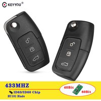KEYYOU 433MHz 4D63/4D60 Chip Flip Remote Control Car Key For Ford Focus 3 2 Mondeo Fiesta Key Fob Case 3 Button 80/40 Bit
