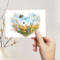 32pcs Watercolor Heart Postcards Set, Floral Bird Butterfly Designs, Christmas New Year Gifts, Room Decor Cards, High-Quality