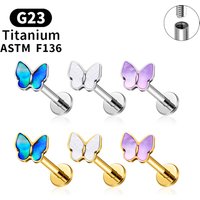 ASTM F136 Titanium Butterfly Cartilage Earring 16G Flat Back Ear Stud Women Girl Lobe Conch Tragus Helix Piercing Jewelry