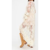 Temperament O-neck Ruffles Beach Dress Fashion Lace Embroidery Irregular Dress Elegant Long Sleeve Women's Perspective Cover-up