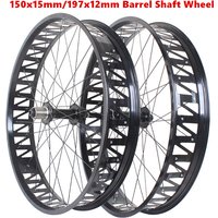 26 Inch Snow Bike Fatbike Wheel 150x15mm 197x12mm Barrel Shaft Aluminum Alloy Front 2 Rear 5 Bearing Hubs 26x4.0 Fit 26x4.9 Tire