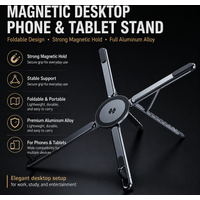 Foldable Magnetic Phone Tablet Stand, Aluminum Alloy Adjustable Desktop Holder for iPhone, iPad, Tablet and Laptop