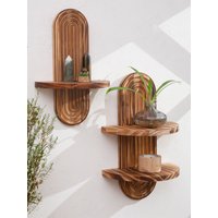 1,2-tier Wooden Wall Shelves, Arch Shape Decorative Plant Holder Rack for Living Room Bedroom, Boho Rustic Home Wall Decor Shelf
