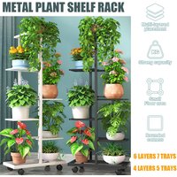sk6-Tier Metal Flower Stand Multipurpose Tiered Shelf Indoor & Outdoor Use Space-Saving Gift Display, Durable Multi-Purpose Storage Rack with Sliding Wheels- for Living Room, Plant Room, Garden,