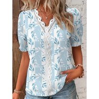 Women's Shirt Blouse Violets White Plain Lace Short Sleeve Casual Basic V Neck Regular Plus Size