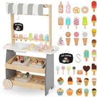 Mamabrum Großer Holz-Eiswagen, Eiscreme-Verkaufswagen, Montessori-Lernspielzeug für Rollenspiele, für Kinder ab 3+4 Jahren