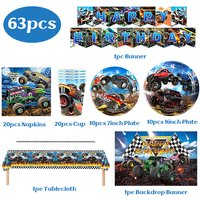 New Birthday Blaze And The Monster Machines Happy Monster Truck Birthday Decoration Paper Tableware Set Plate Balloon Background