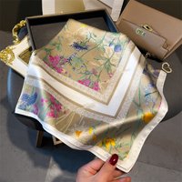 70*70cm Luxury Floral Square Scarf For Women Elegant Ladies Hijab Neckerchief Shawl Solid Soft Stain Silk Scarves For Travel