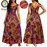 African Dresses for Women Sleeveless V-neck High Waist Elegant Party Evening Ankara Attire Floral Printed Dresses A2325002