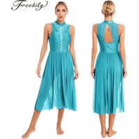 Women Contemporary Modern Lyrical Dance Dress Sleeveless Rhinestone Split Leotard Dresses Ballet Skating Performance Costume