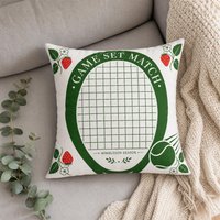 Tennis "Game Set Match" Throw Pillow, Retro Court & Strawberry Print Decorative Cushion for Sports Fans, Home & Gym Decor