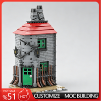 459PCS Diagon Alley Broomstix Broom Shop Building Block MOC Model Assembly Toy Educational Home Decoration Birthday Gift For fun