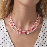 5pcs/set Lightweight Layering Necklace – Vintage Pink Beaded, Rose Quartz Tone for Everyday Charm.