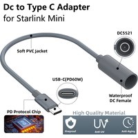 For Starlink Mini DC to Type C Adapter 22CM Waterproof Power Converter Hole Extender USB C Power Cable 65W+ PD Source