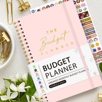 A5 Undated Budget Planner, Pink Monthly Finance Organizer With Expense Tracker, Stickers & Spiral Hardcover