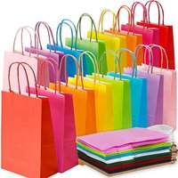 6-24pcs Blank Color Kraft Paper Bags Reusable Gift Bag Birthday Party Wedding Durable Gift Bag with Reinforced Handle Tote Bag