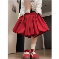 Red Fluffy Flower Bud Skirt Pants Women's High Waist A-Line Slimming Half Skirt Short Cake Skirt Summer Anti-Light