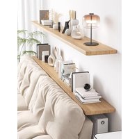 60cm/90cm/100cm Wooden Narrow Table Behind Sofa Wall Mounted Floating Shelf with Cable Hole for Study/Bedside/Living Room
