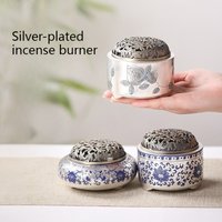 Silver-plated Ceramic Incense Burner/Temple Worship Sacrificial Supplies Tea room study Indoor Tabletop Decoration Ornaments