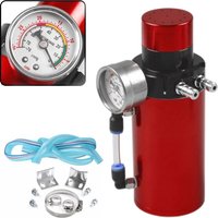 Aluminum Engine Oil Catch Tank Reservoir Breather Can + Vacuum Gauge + Hose Blue/Red/Silver/Black