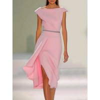 Customized Midi Mother of Birde Dresses 2026 for Women Wedding Boat Neck Pink Evening Dress Straight Column Prom Party Gown