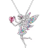 Beautiful Fairy Necklace for Teen Girls , Birthstone Pendant Gift for Girls White Gold Plated Austrian Crystal Jewelry Gifts