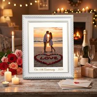 2 Pack A4 White Gold Thick Picture Frames With Mat Ornate Photo Frame For Wedding Portrait Couples Anniversary Wall Desk Decor
