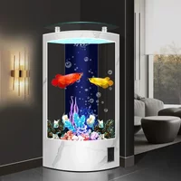 Corner fish tank living room against the wall corridor floor triangular arc hot bending glass fan back filter aquarium