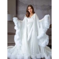 Elegant Women Bathrobe Loungewear Home Clothes Female Party Sleepwear Rayon Silk Tulle Evening Dresses Nightgowns Customized