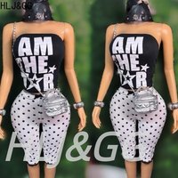 HLJ&GG Trend Y2K Polka Dot Print Two Piece Sets Women Off Shoulder Slim Tube + Bow Skinny Shorts Outfits Fashion 2pcs Streetwear