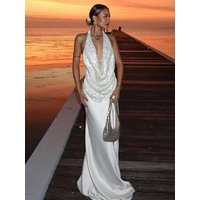 Nibber Temperament 2-Piece Set Women Swing Collar Arabesques Backless Tops+Smooth Skirts Vacation Beach Party Matching Suits