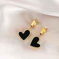 Classic Black Peach Heart Pendant Design Stainless steel Gold Color Earrings 2025 Fashion Jewelry Party Women's Set Accessories