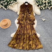 Long Dress Women Dresses A Line Vestidos Y2k Streetwear V Neck Lantern Sleeve Print Tight Waist Elegant Party Night Work 2026
