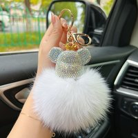 Creative diamond-encrusted bear keychain, fur, fox fur, car key chain, bag pendant, fashion small gift