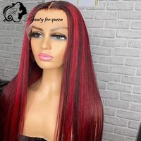Black Red Color Human Hair Wig High Quality Hot Sale 180% Density Transparent 13x4 Lace Front Wig Beauty Cosplay 2026 Straight